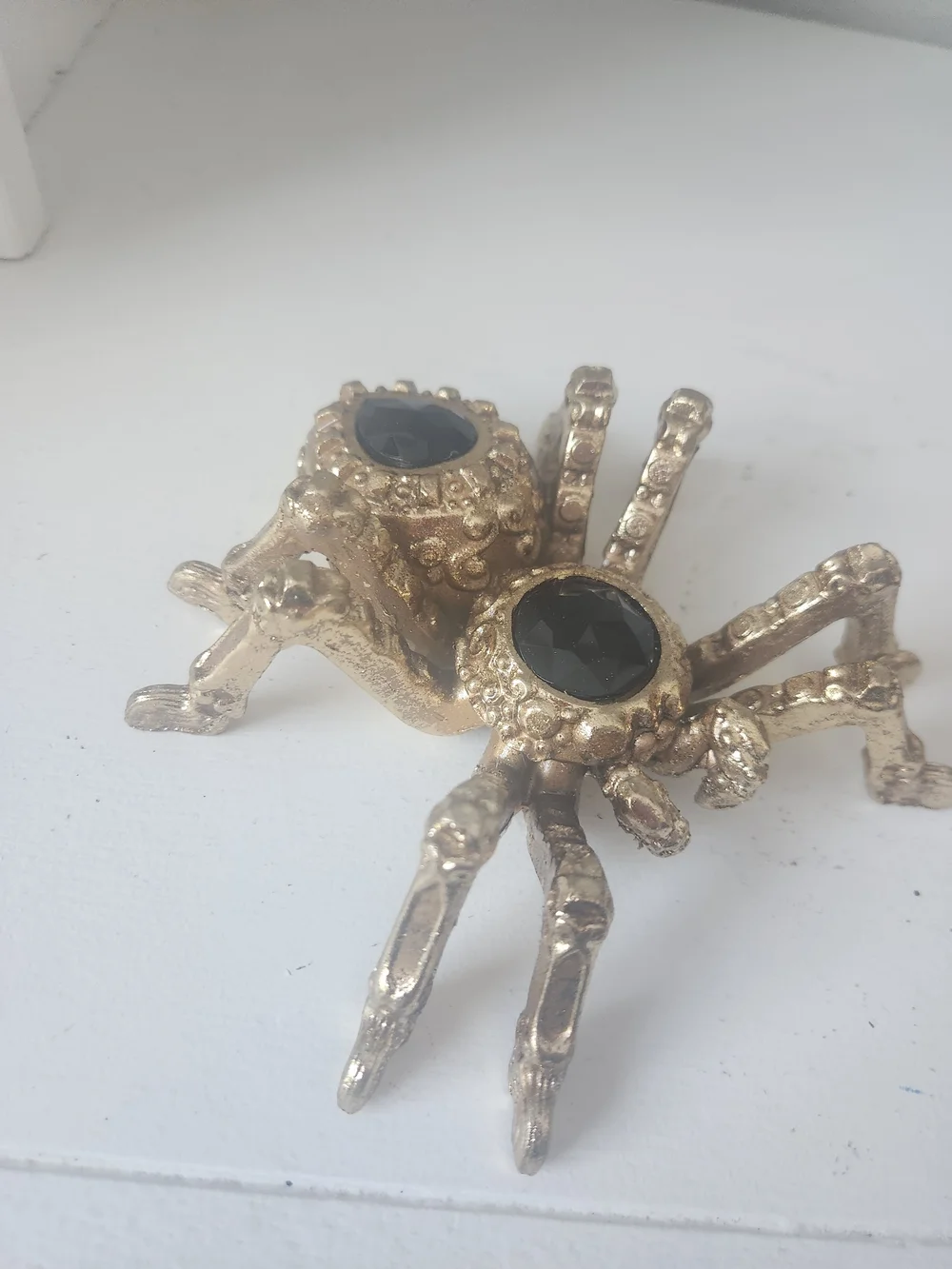 Tahari Gold Metallic Metal Spider  Figurine With Black Jewels Set Of 2